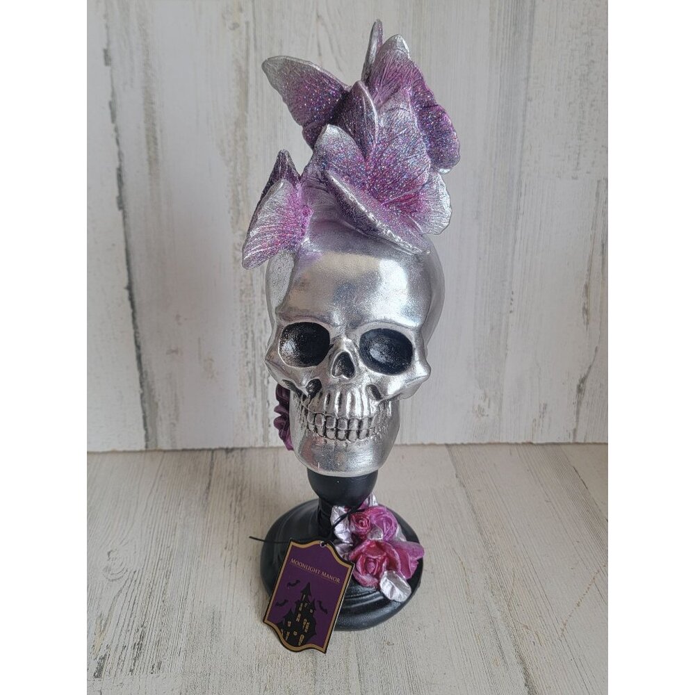 Moonlight Manor unique skull purple pink butterfly glitter‎ Rose Halloween